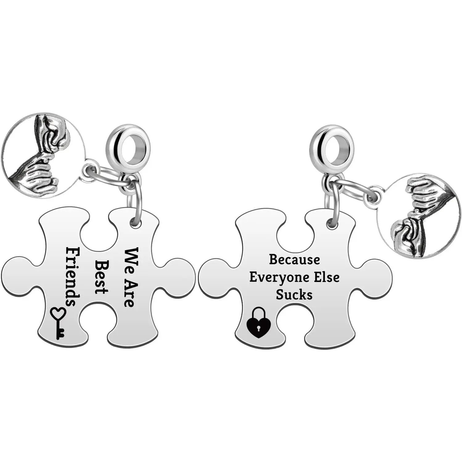 Friendship Charm for Bracelet Necklace Pendant Friendship Gifts for   Sister BFF Bestie Matching Heart Dangle Charm Stainless Steel Puzzle Pendant (2PCS)