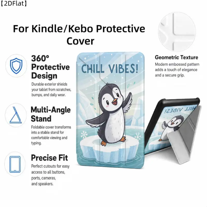 For Kindle/Kobo/Tolino Case, with stand Chill Vibes Penguin Ice for New Kindle 11Th 2019, for Kindle 11th Generation Case for Kindle 11Th (2022/2024), 6-Inch, 7-Inch Kindle Paperwhite 12Th Generation 2024 Vision Color (2024) /Vision 6 (2021）/Shine Color (