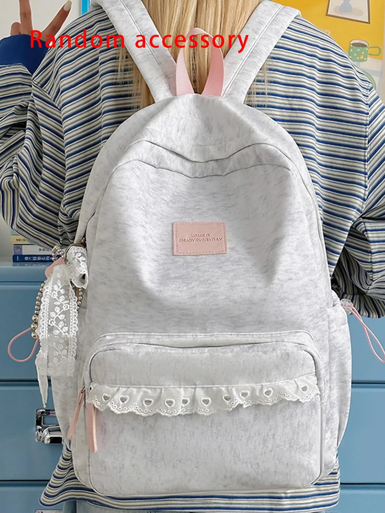 Women's Casual Plain Backpack, Zip Closure, Flower Edge Design, Versatile School Bag, Backpack For School, Commute Bag, All Seasons, Simple Style