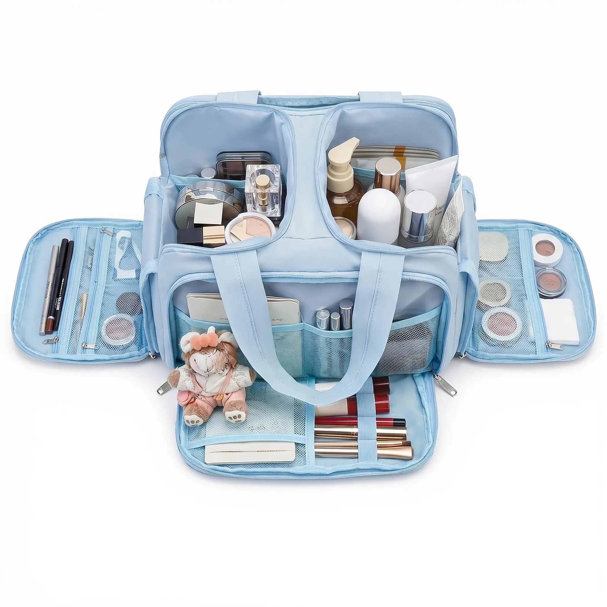 2026 New Travel Makeup Bag, Large Capacity Multi Functional Divided Storage Bag, Toilet Bag Cosmetics Storage Bag, Women's Portable Storage Box, Travel Organizing Bag with Handle, Multi Layer Portable Bag