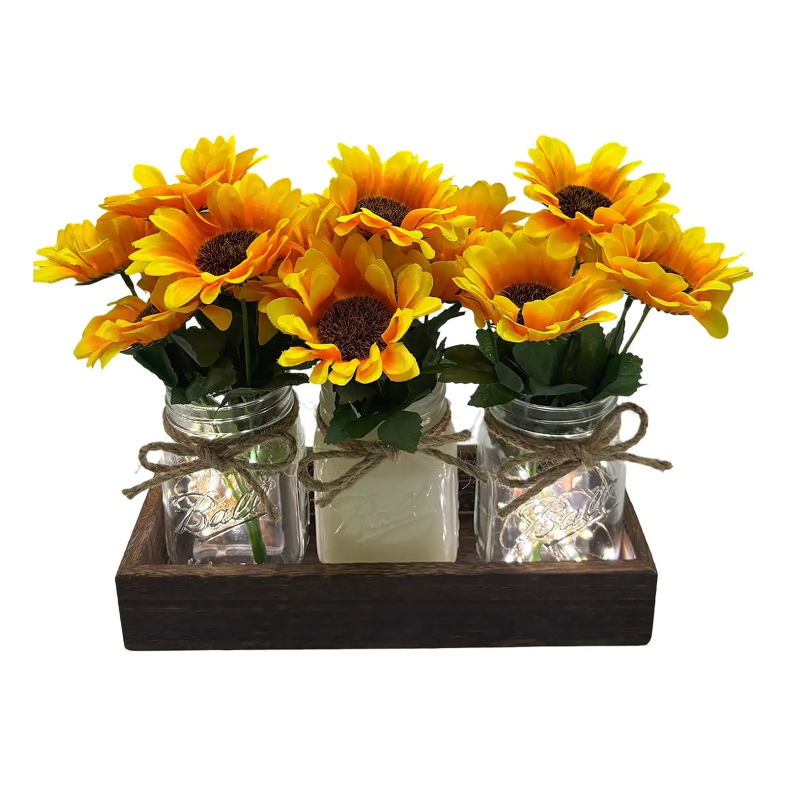 Rustic Mason Jar Vase with Artificial Golden Blossom, Silk Faux Flower Arrangement
