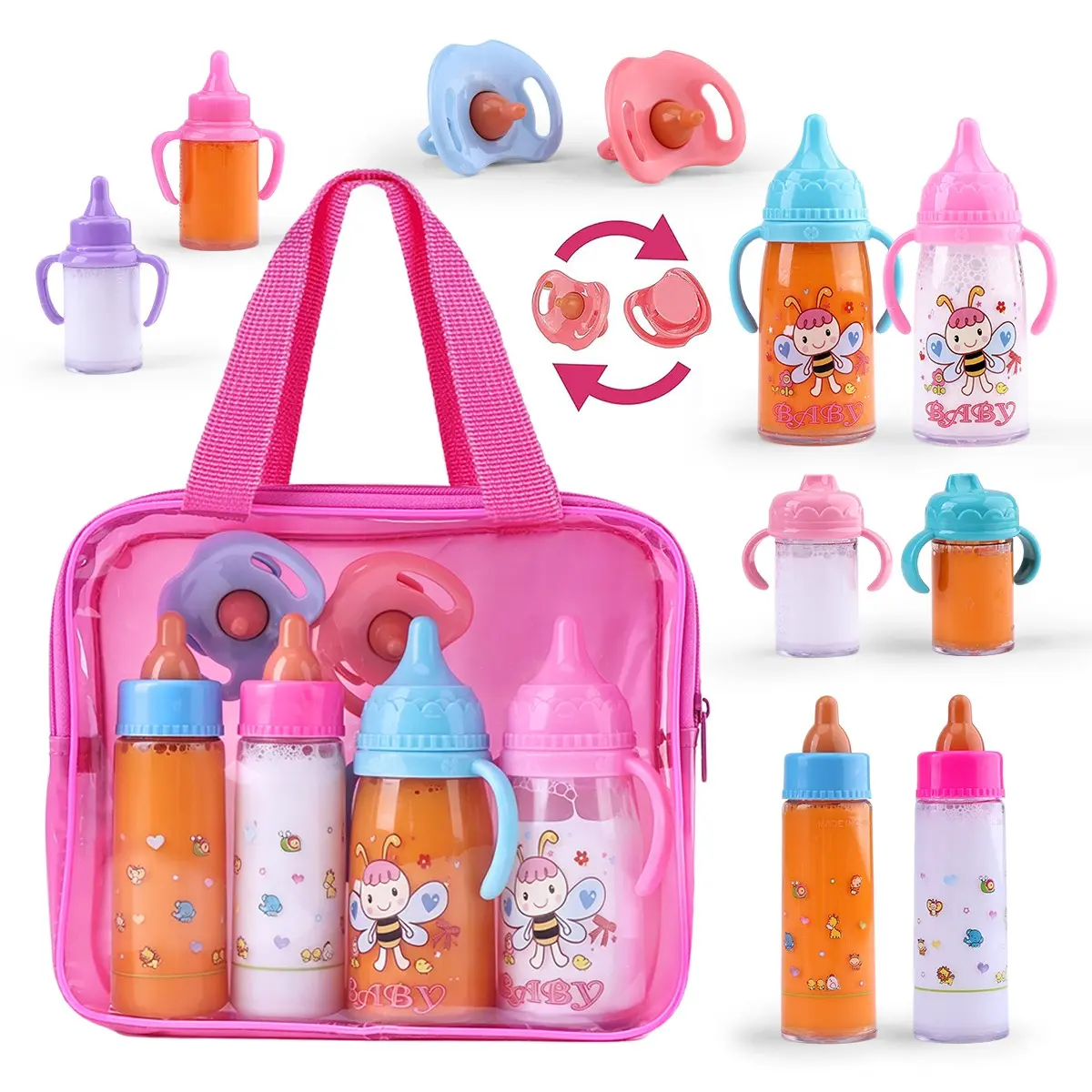 Magic Disappearing Bottle Role-Play Toy Set, Realistic Nipple Accessories + Storage Bag, Girl Doll Feeding Gift, Pretend Play Toys, Doll Parts
