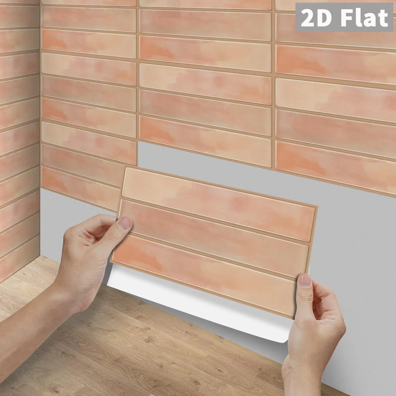 6/12/24/48Pcs FG Vintage Tile Stickers, PVC Crystal Film Warm Orange Gradient Watercolor Long Strip Texture, Peel and Stick Backsplash, DIY Self-Adhesive Waterproof Oilproof Wall Tiles, Decor for Kitchen, Bathroom, Tile & Wood Surfaces