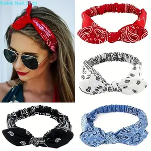Women 4 Pack Chic Rabbit Ear Knotted Headbands, Elastic Multi-Color Hair Bands with Built-In Steel Wire for Adjustable Shaping, Fashion Hair Accessories for Sports Workout & Daily Outdoor Use