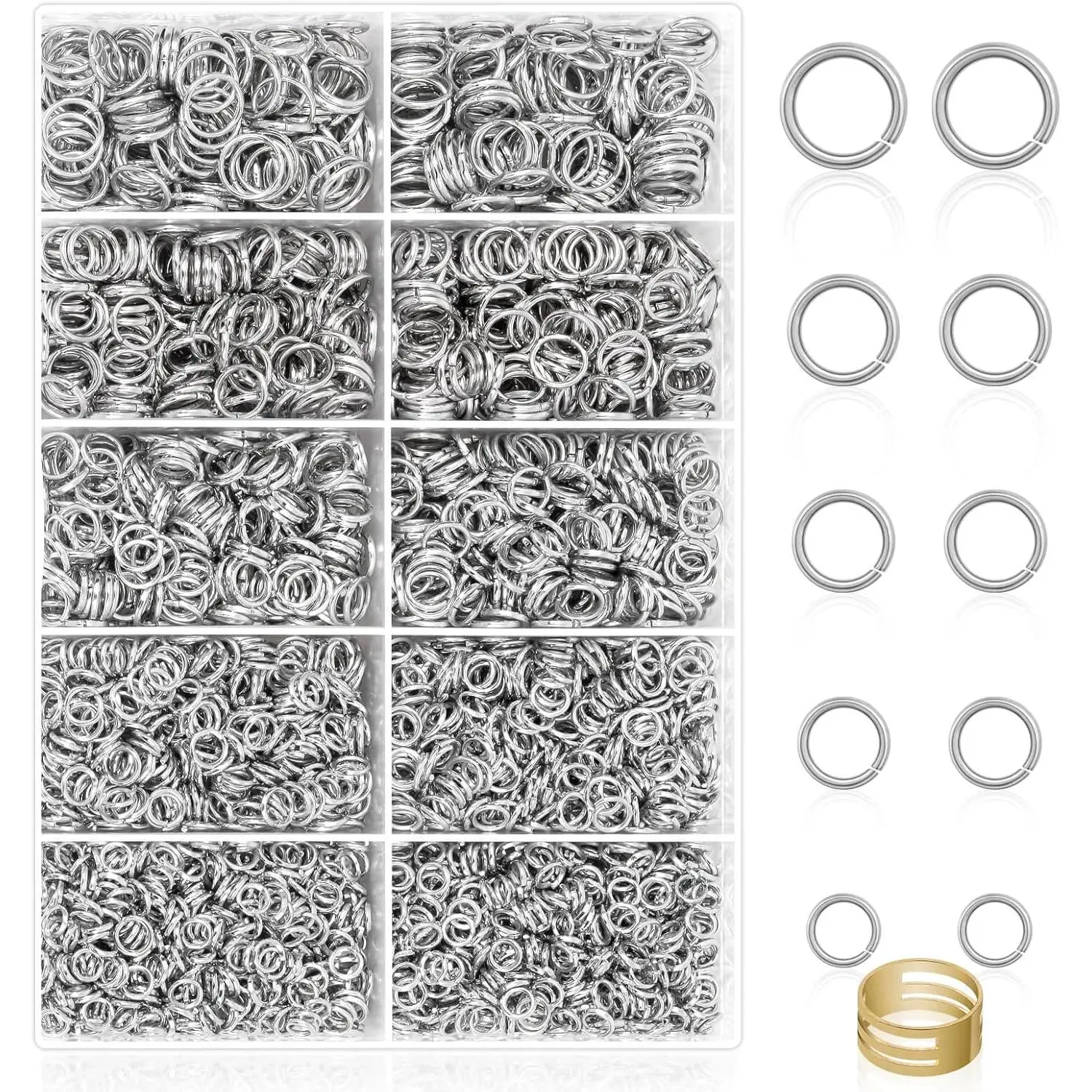 4600-Count Metallic Jump Rings with Open Tool for DIY Beading, Jewelry Crafting, and Necklace Repair (Assorted Sizes)