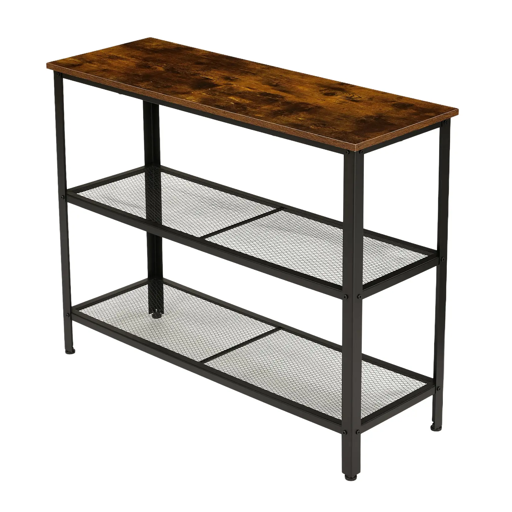Garvee 40 In Industrial 3-Tier Console Table with Mesh Shelves - Rustic Wood & Metal Frame Narrow Piece for Hallway, Living Room - Light Gray Home Accent Side Display Corner Entryway Solution