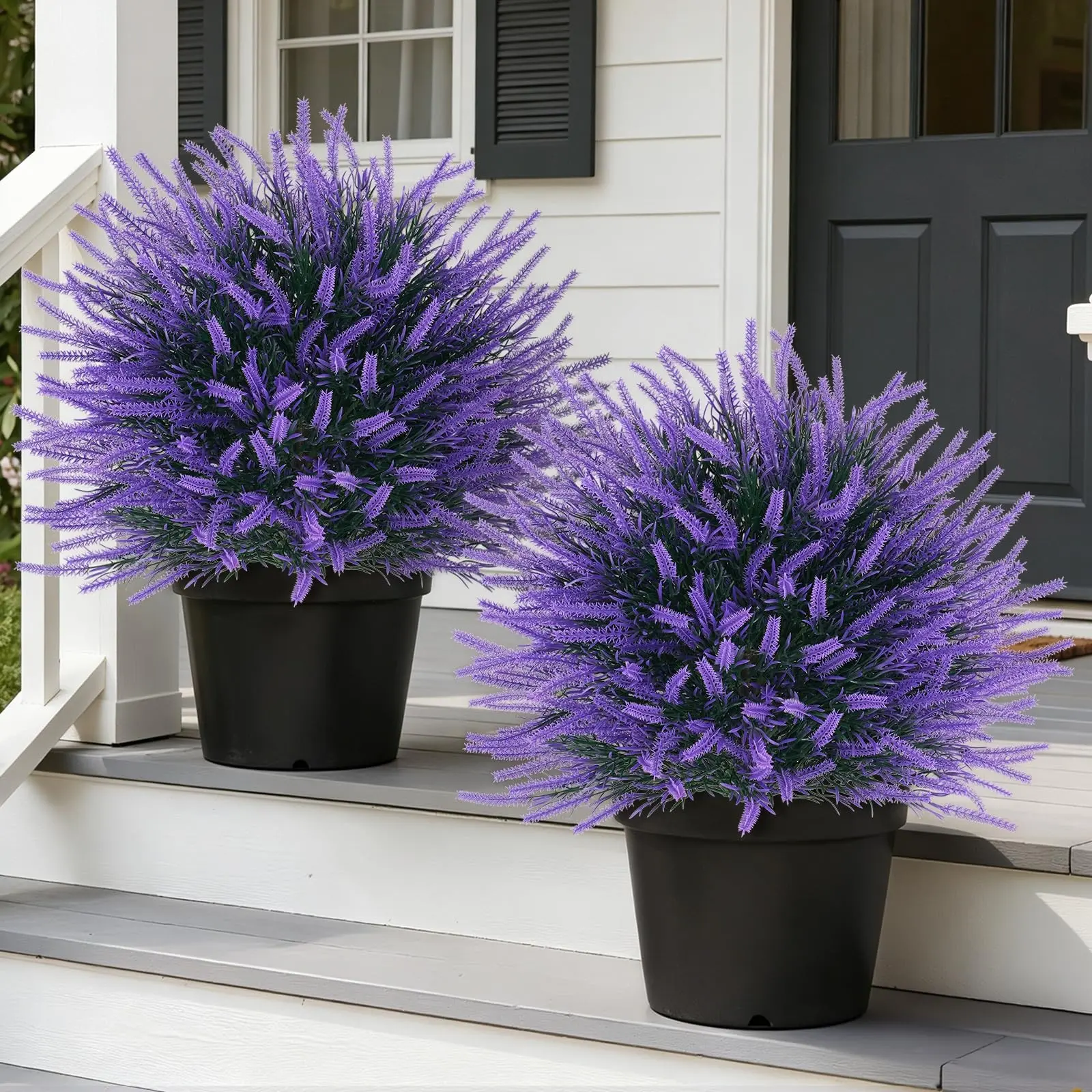 Outdoor Artificial Lavender Flowers, UV-Resistant Fake Plants, Ground Stake Included, Ideal for Porch and Garden Decor