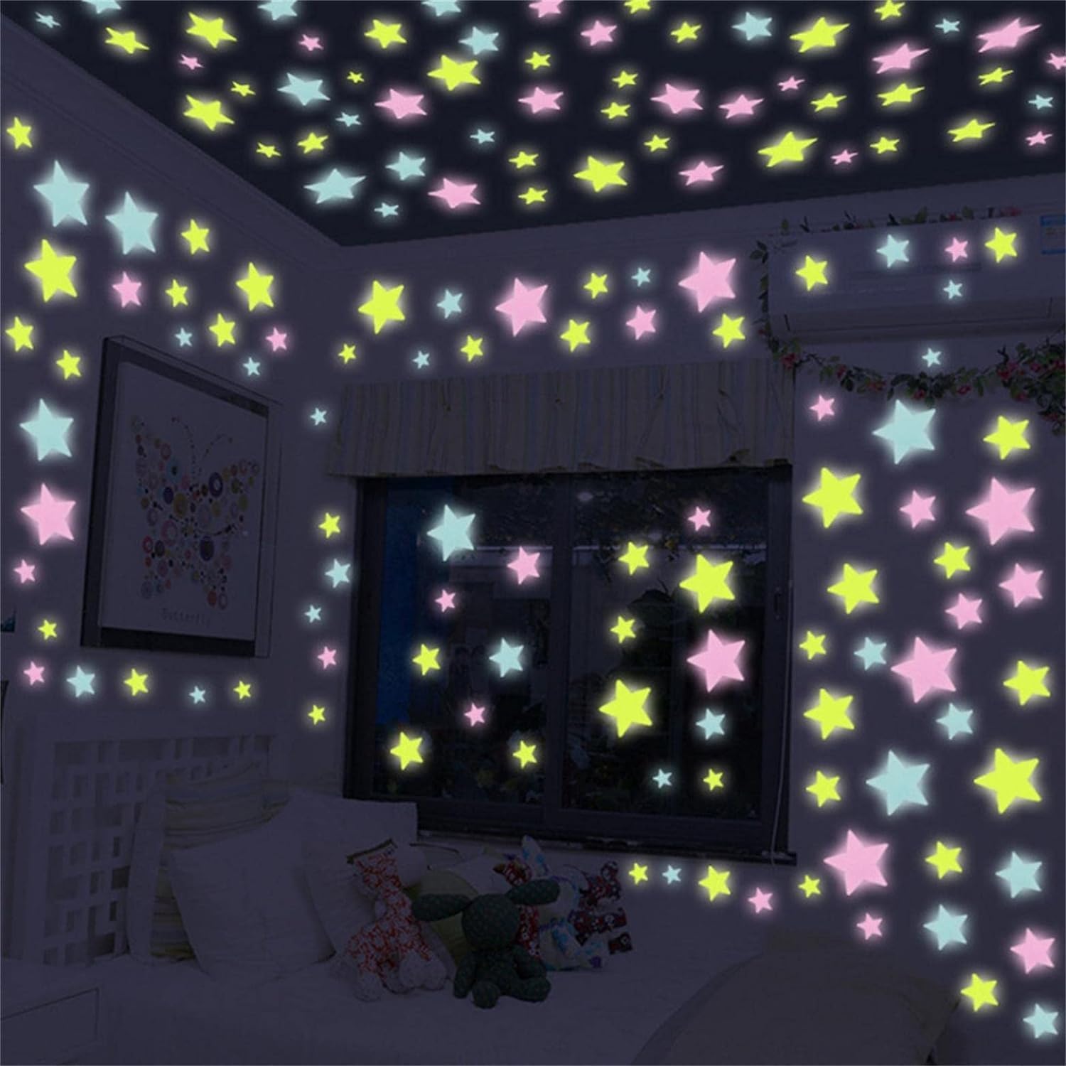2PCS Colorful Glow in The Dark Luminous Stars Fluorescent Noctilucent Plastic Wall Stickers Murals Decals for Home Art Decor Bedroom Room Decorations Wall Décor