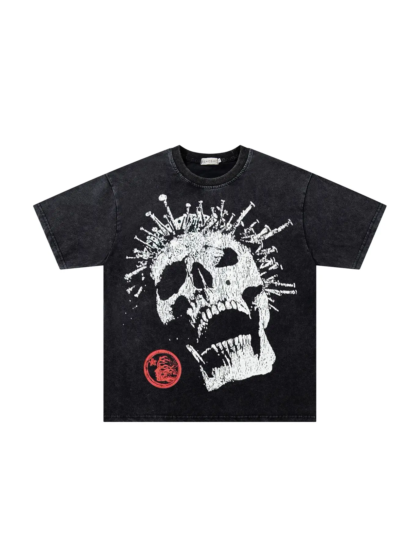Men's Summer Fashion T-Shirt, Vintage Washed Tie-Dye Skull and Flame Stars Print, Casual Short Sleeve Top, Trendy Streetwear
