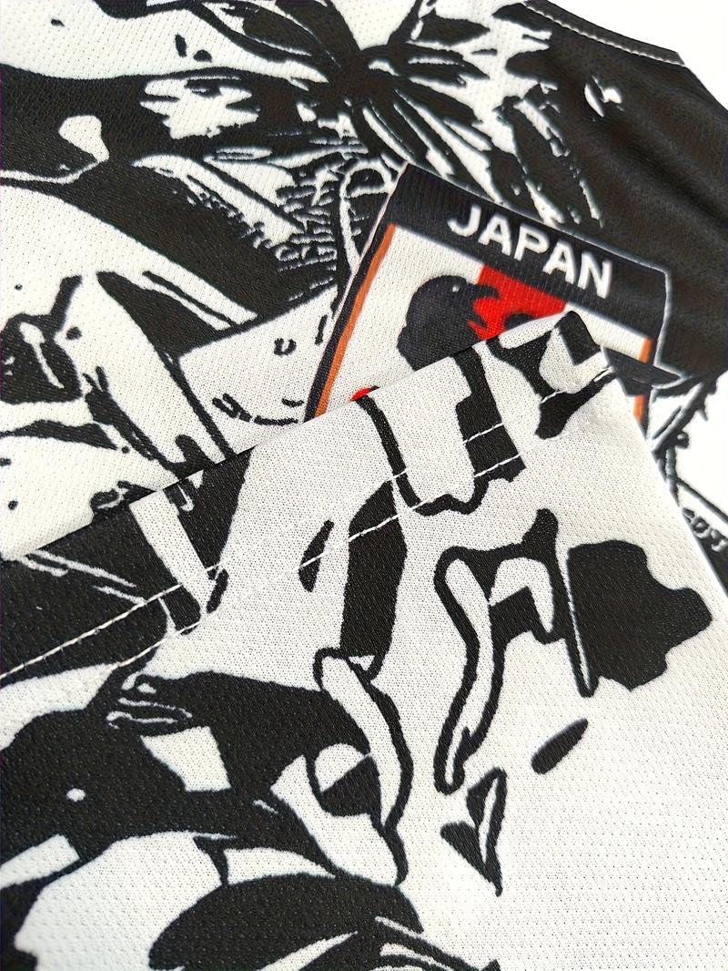 Japanese Anime Men's Football Jersey & Samurai Pattern Round Neck Comfortable Sports Top, Fitness Top, Sweat-Wicking Knit Fabric, Casual Wear Japanese Anime Men's Football Jersey & Samurai Pattern Round Neck Comfortable Sports Top, Fitness Top, Sweat-Wicking Knit Fabric, Casual Wear