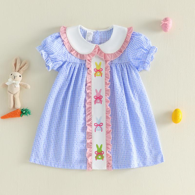 Emmababy Kids Baby Girls Dress Easter Clothes Rabbit Embroidered Plaid Short Sleeve Casual Dress Toddler Princess Dress 1-6 Years Emmababy Kids Baby Girls Dress Easter Clothes Rabbit Embroidered Plaid Short Sleeve Casual Dress Toddler Princess Dress 1-6 Years