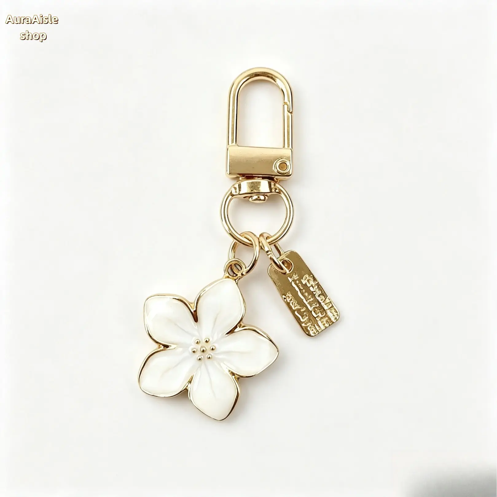 Women's Minimalist Alloy Metal Floral Shape Pendant Charm Keychain, Elegant White Car Key Ring Accessory for Handbag, Daily Decor Gift