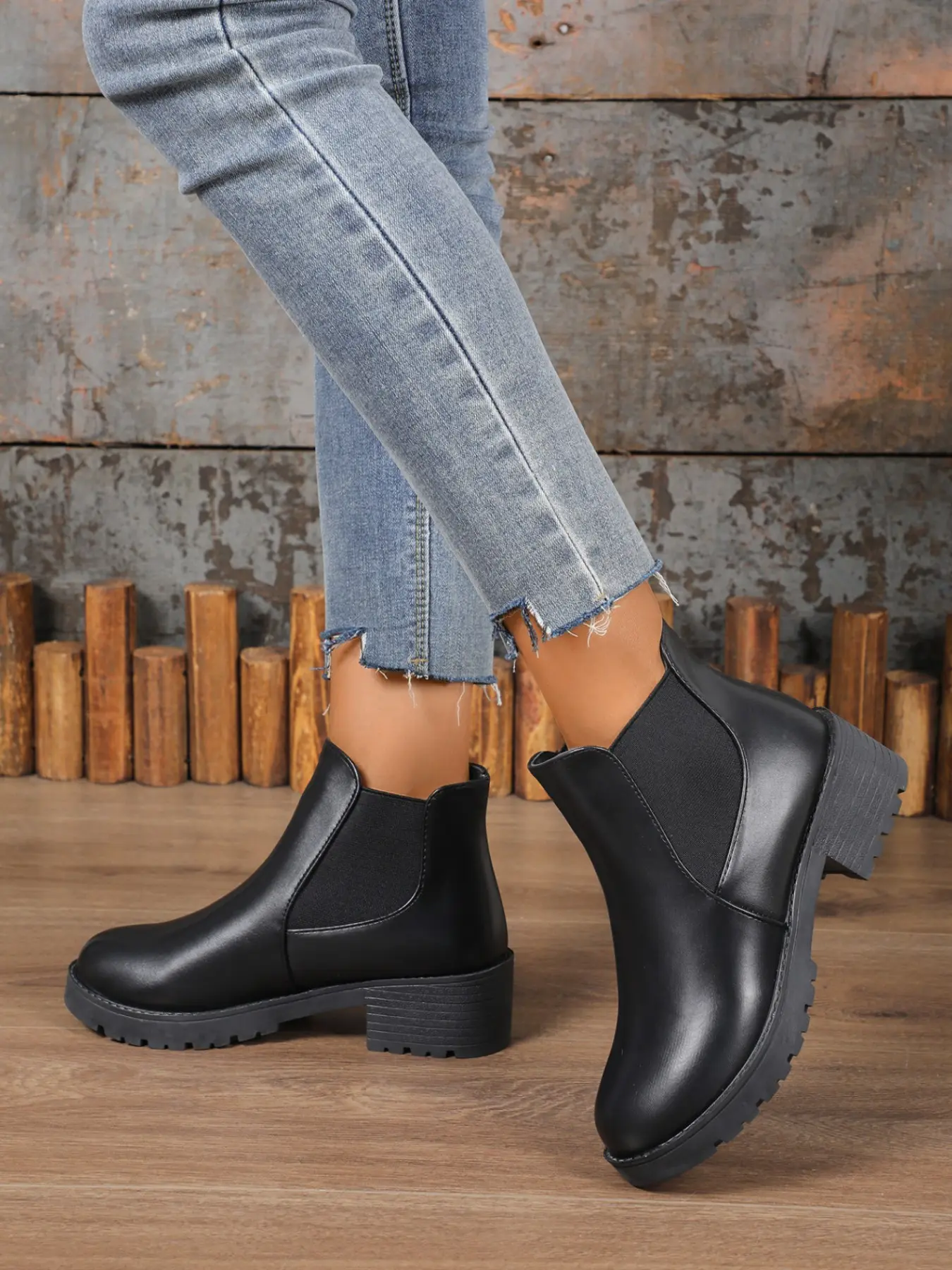 Women's Chelsea Ankle Boots, Vintage Round Toe Elastic Side Panel, Comfortable Thick Low Heel, Classic Casual Female Shoes