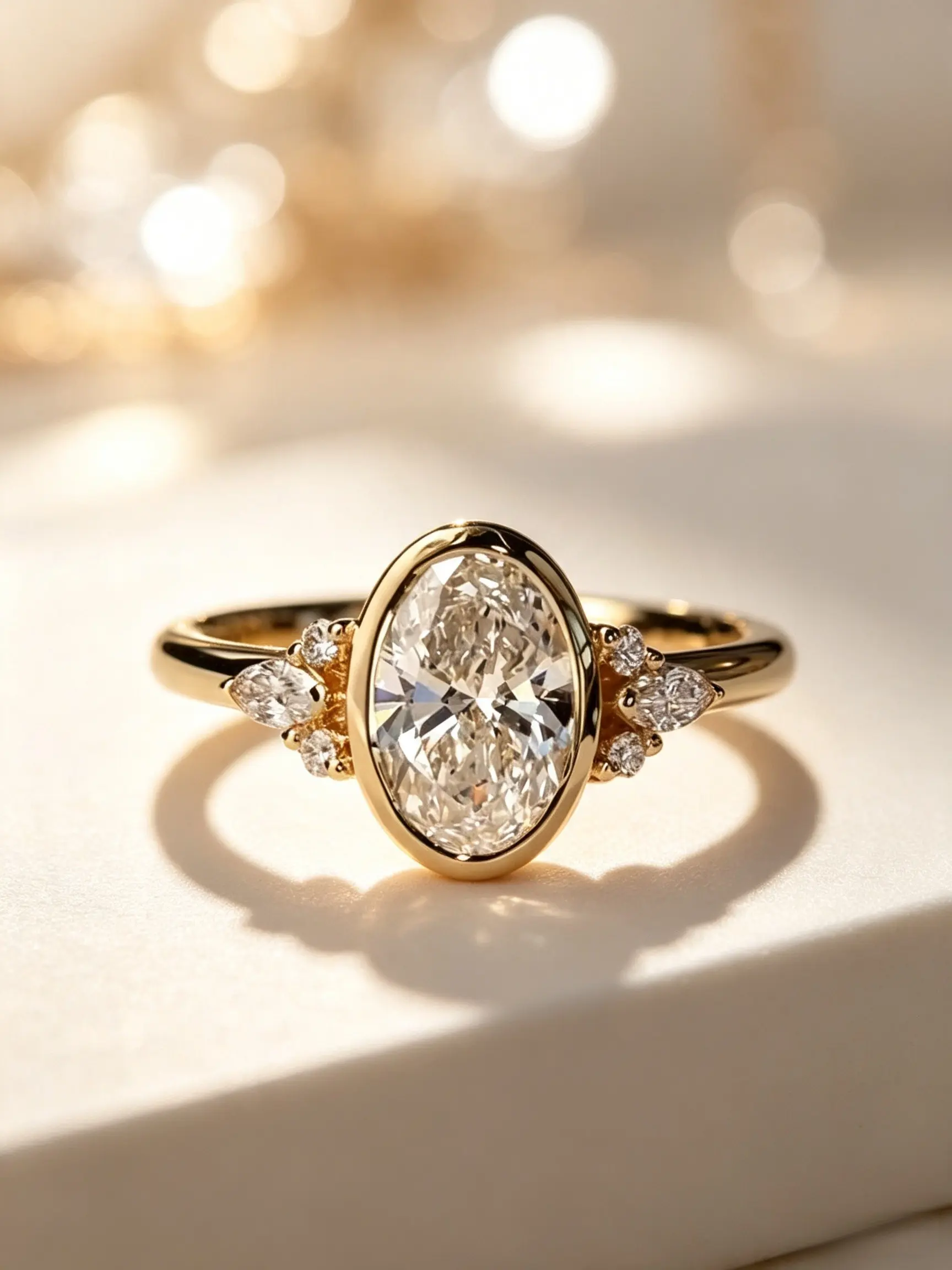 Marquise-shaped stone with an oval pavé engagement ring, gold-plated oval cut cluster wedding ring, an elegant anniversary jewelry gift for her