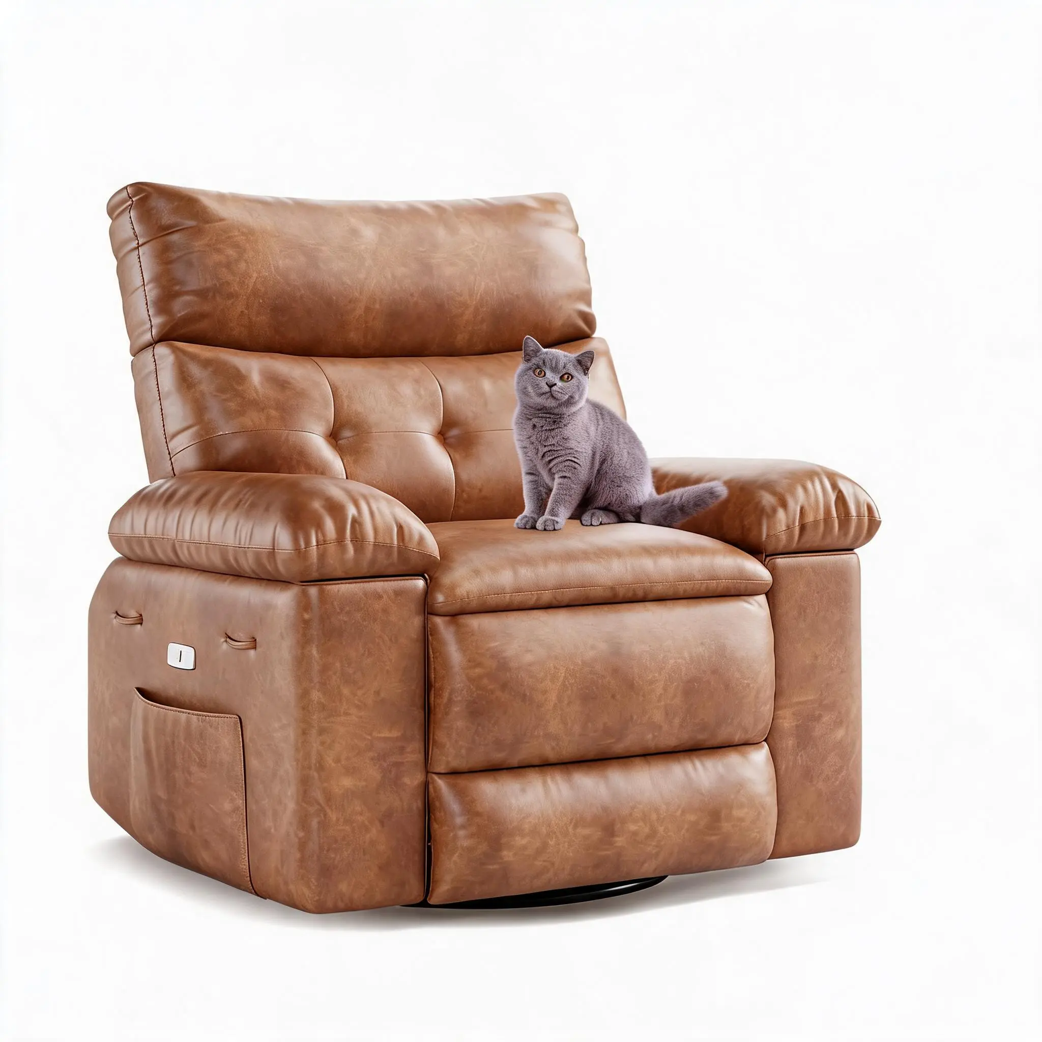 Oversized Leather Recliner Chair with Heat & Massage – Swivel Rocker Manual Recliner for Adults, Lazy Single Sofa with Comfort Arms & Back for Living Room