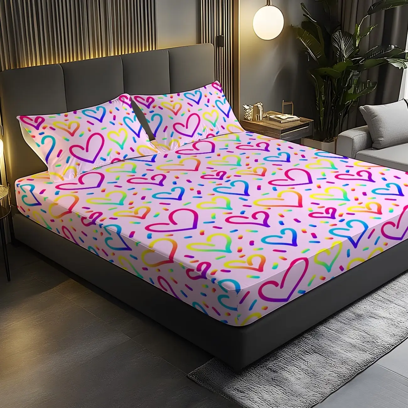 3pcs Bed Sheet Set with Digital Print, Soft Comfortable Fabric, Ideal for Bedroom, Hotel, Dormitory, Includes Mattress Cover and Pillowcases