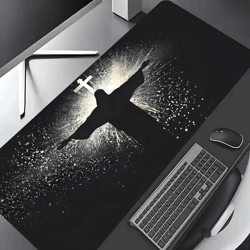 Jesus & Cross Illuminated Design Gaming Mouse Pad, Desktop Decoration Drotection Pad, Washable Rubber Pad Non-Slip Lock Edge Multi-Size Mouse Pad Suitable For Home Office, Office Desk Accessories, Computer Accessories For Desk, Gift for Family and Friends