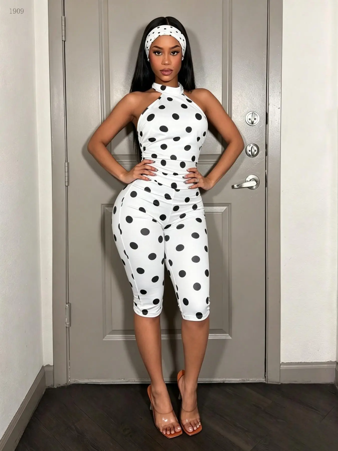 T1909 Luxury Dotted Print Casual Active Lightweight Jumpsuit For Women, Relax Streetwear, Multi-Occasion Summer Travel Date Outdoor Fit.