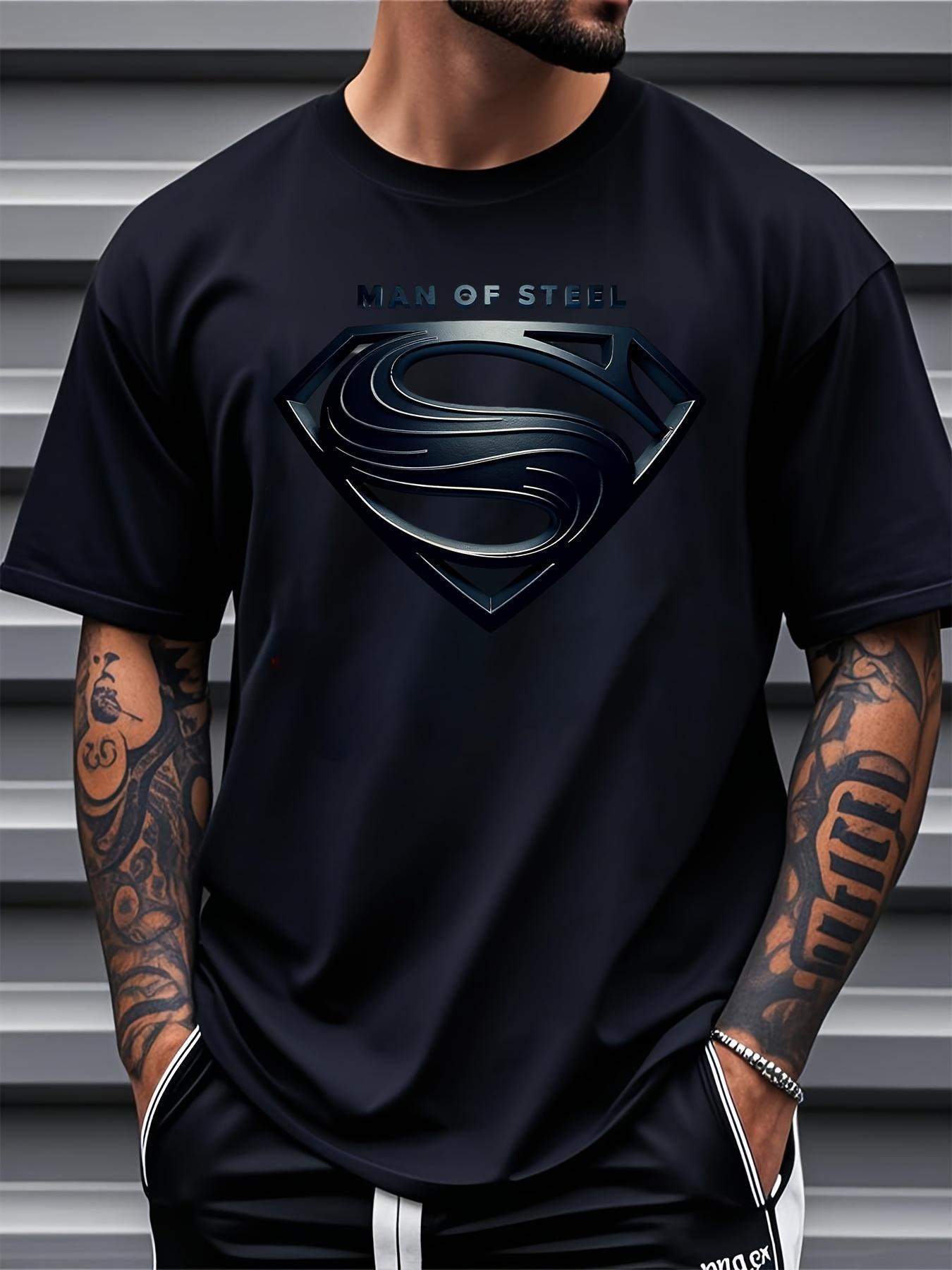 Justice League Men'S Plus Size Casual Crew Neck T-Shirt Man of Steel Graphic Print Short Sleeve Ideal for Spring/Summer Everyday Tshirt | Playful Text Design | Comfortable Fit SIZE Plus Size M-5XL