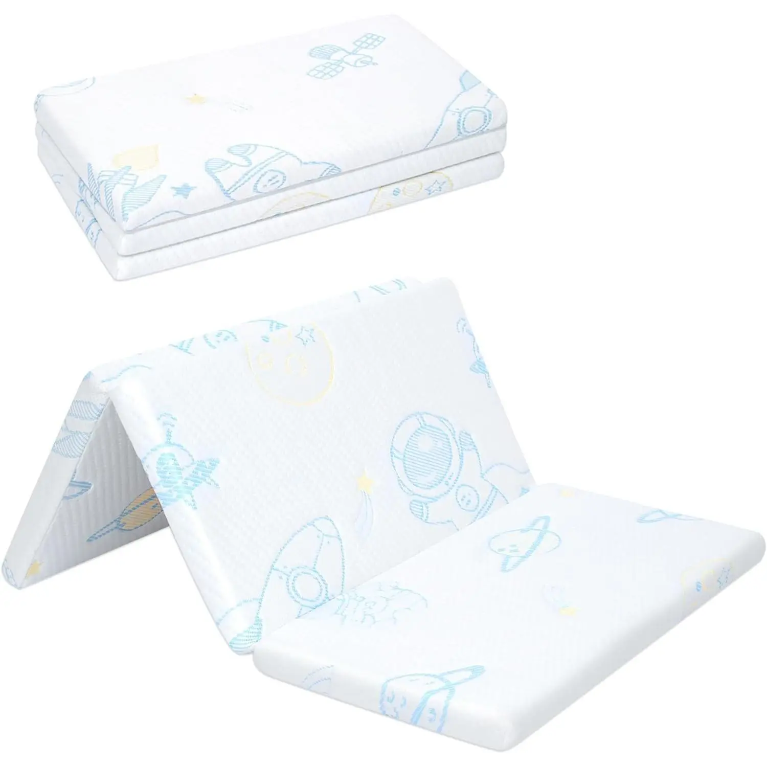 Pack and Play Mattress Pad, Trifold Portable Crib Mattress 38" x 26" x 1.5" Jacquard Playpen Mattress for Travel, Soft Breathable Play Yard Mattress with Washable Cover(Gift)
