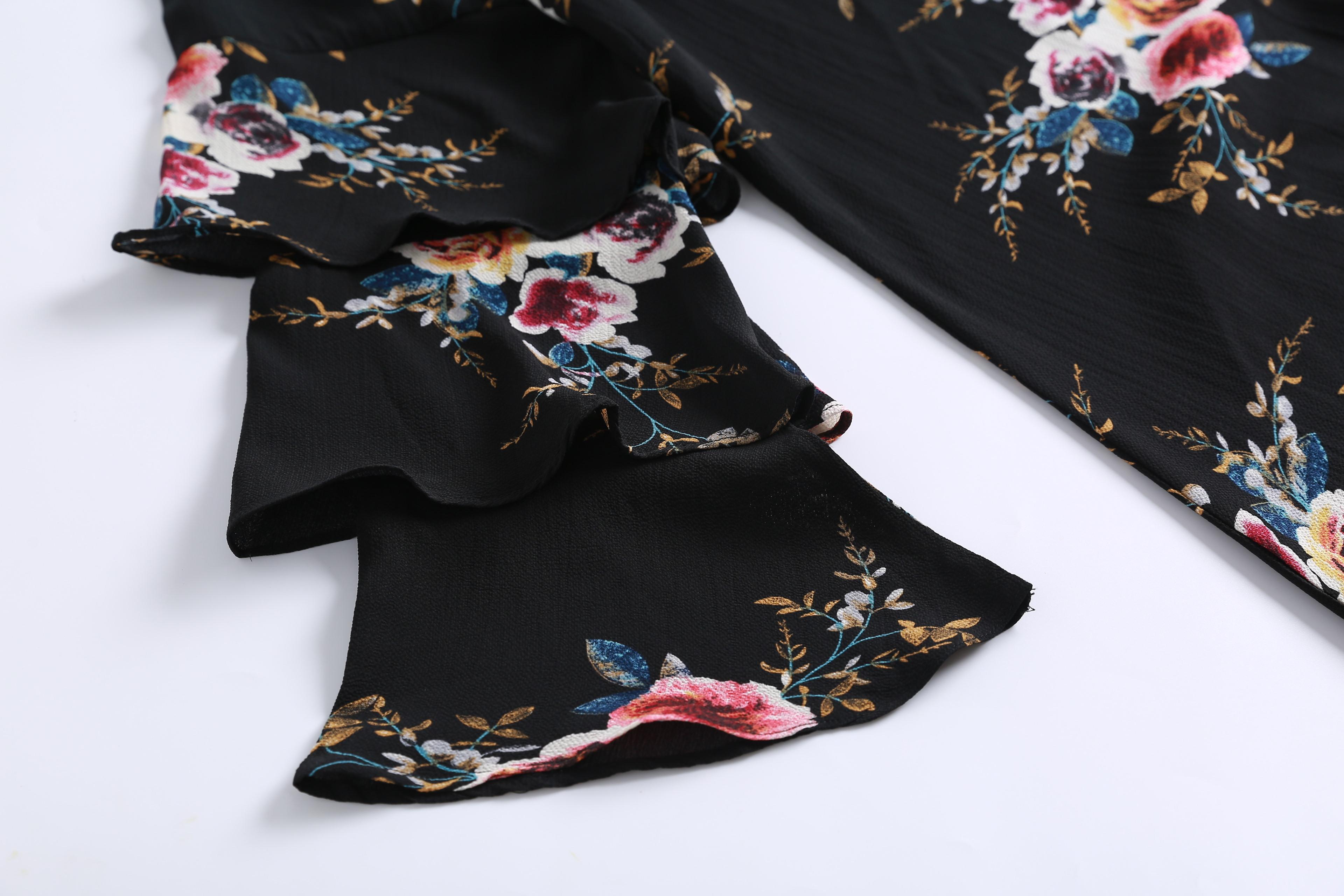 Elegant Rose Print Long Dress, Round Neck Loose-Fit Thin Fabric, Back Zipper Design, Perfect for All Seasons, Women's Fashion