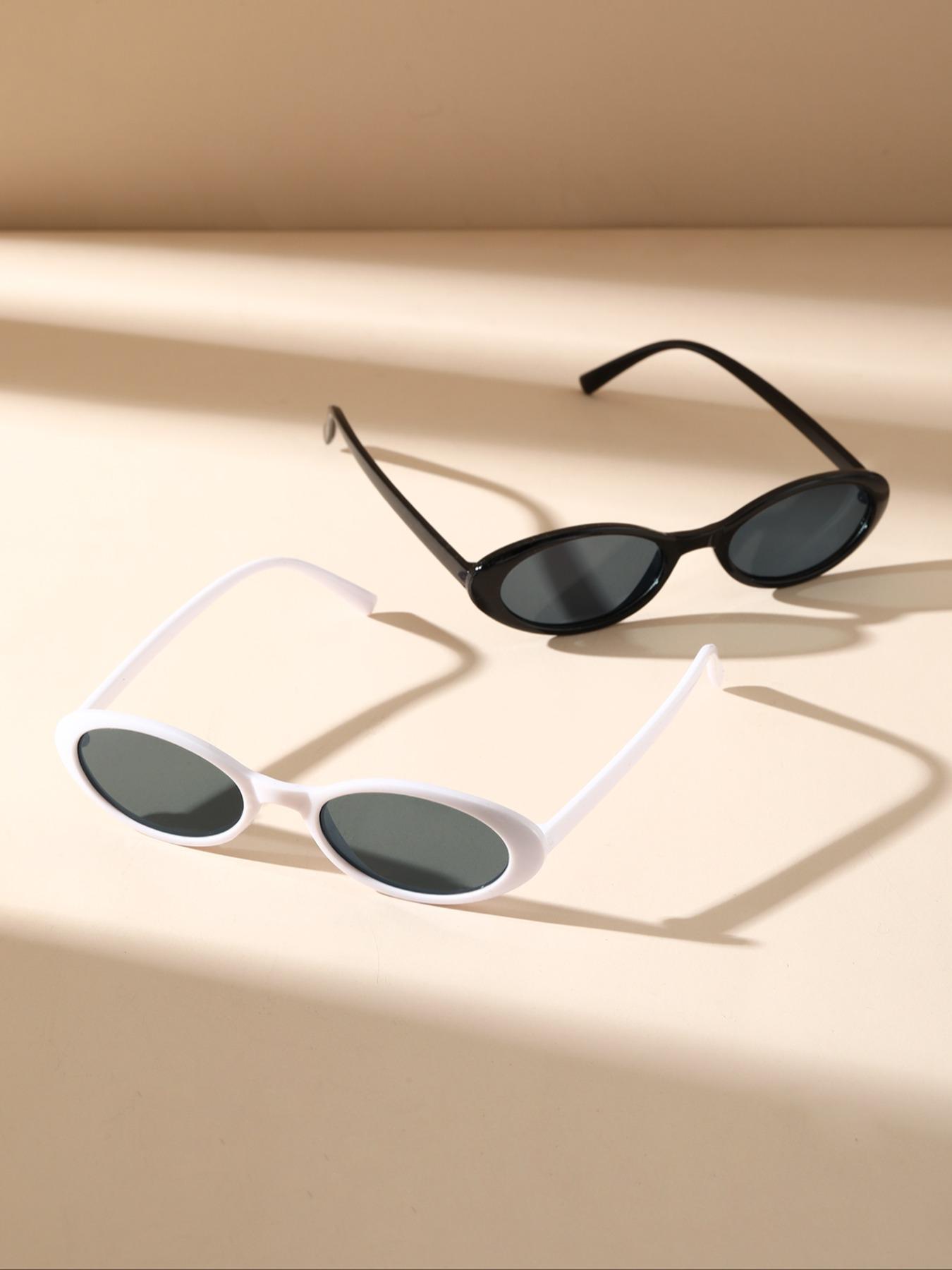 Unisex Street Style Vintage Oval Frame Sunglasses, 2 Pairs Trendy Y2k Sunglasses for Everyday Use, Fashion Accessories for Outdoor Activities for Women & Men with Box, Classic Oval Sunglasses