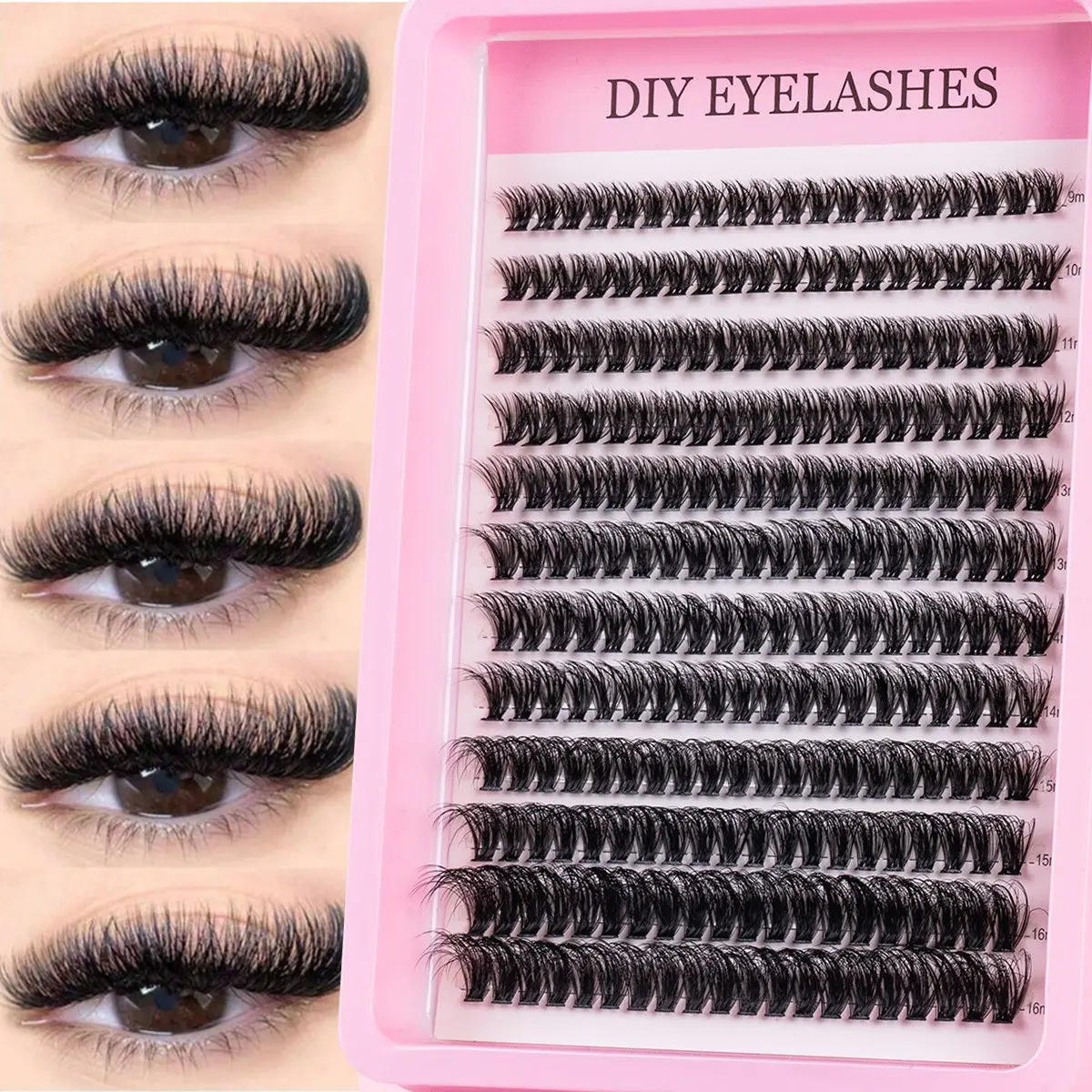Cluster Lash Extensions 8–16 mm Mixed Length, Volume Eyelashes, DIY Fluffy D Curl Lash Clusters, Easy-to-Use Classic Style False Eyelashes, Makeup for a Natural Look, Eyelash Extension Set