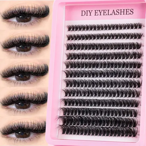Cluster Lash Extensions 8–16 mm Mixed Length, Volume Eyelashes, DIY Fluffy D Curl Lash Clusters, Easy-to-Use Classic Style False Eyelashes, Makeup for a Natural Look, Eyelash Extension Set
