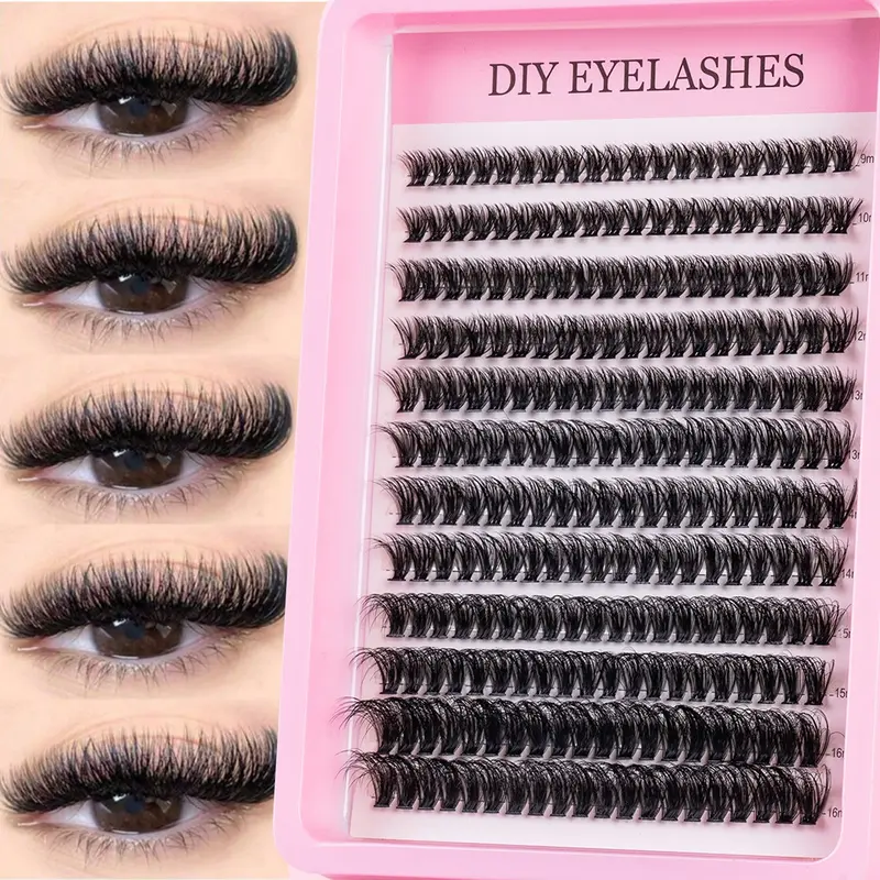 Cluster Lash Extensions 8–16 mm Mixed Length, Volume Eyelashes, DIY Fluffy D Curl Lash Clusters, Easy-to-Use Classic Style False Eyelashes, Makeup for a Natural Look, Eyelash Extension Set