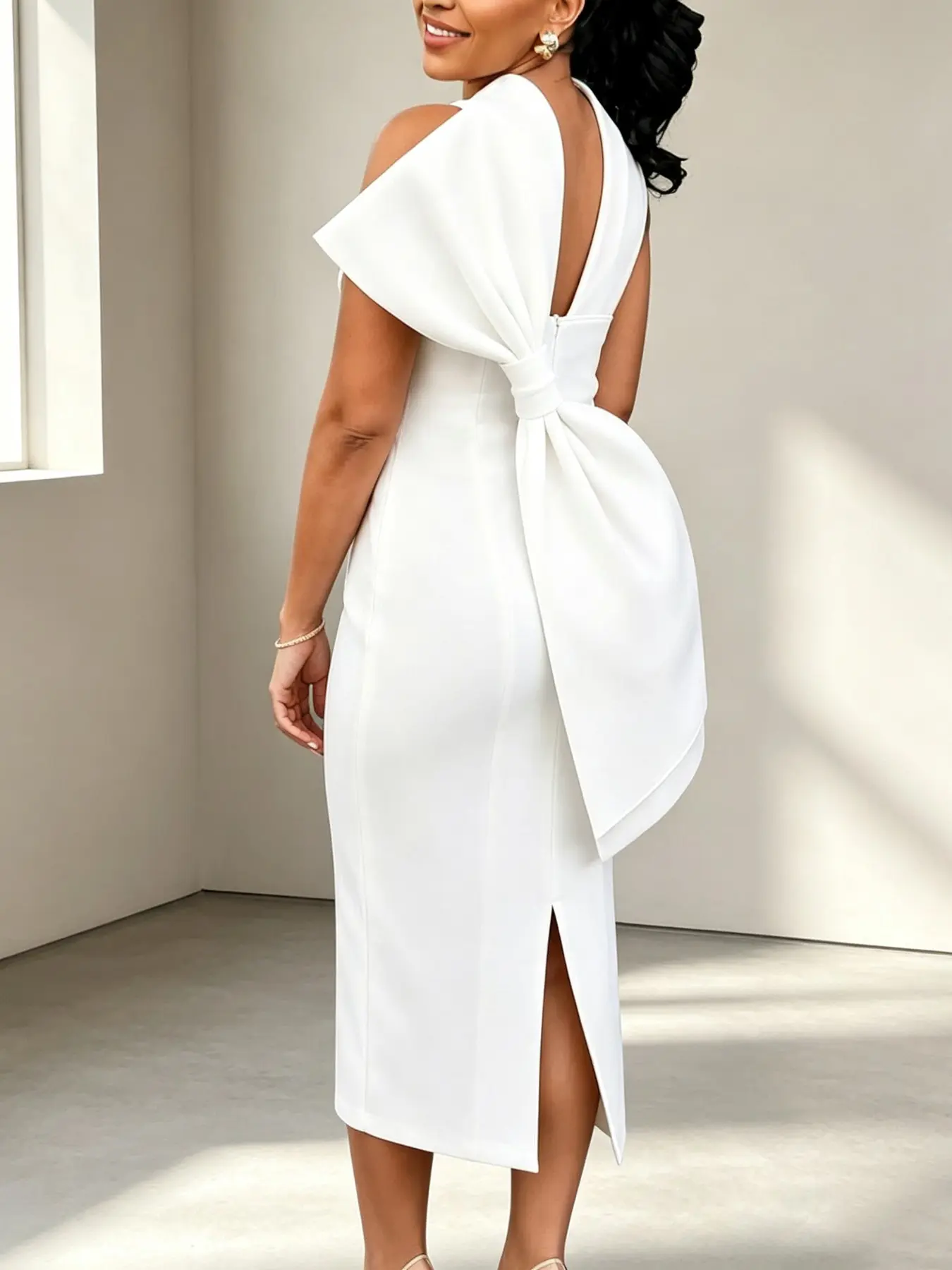 AOMEI DRESS Party Formal White Bodycon Dress Women with Back Big Bow Sexy Sleeveless Club Event Celebrate Fashion Cocktail Wedding Bridesmaid Gown