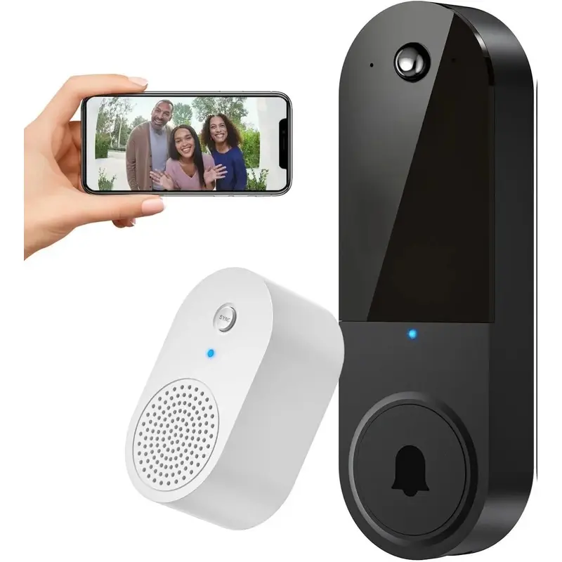 Wireless Doorbell Camera (Black) - 1080P, 2.4Ghz WiFi, Cloud Storage, Live View, 2-Way Talk, Night Vision, Included Ring Chime, Real-Time Alert, Indoor Surveillance, Digital Intercom, Home Security System