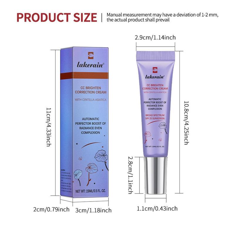 Centella Asiatica CC Cream, 1 Count Moisturizing CC Cream, Lightweight & Non-greasy Formula Moisturizer for Even Skin Tone, Makeup Essentials