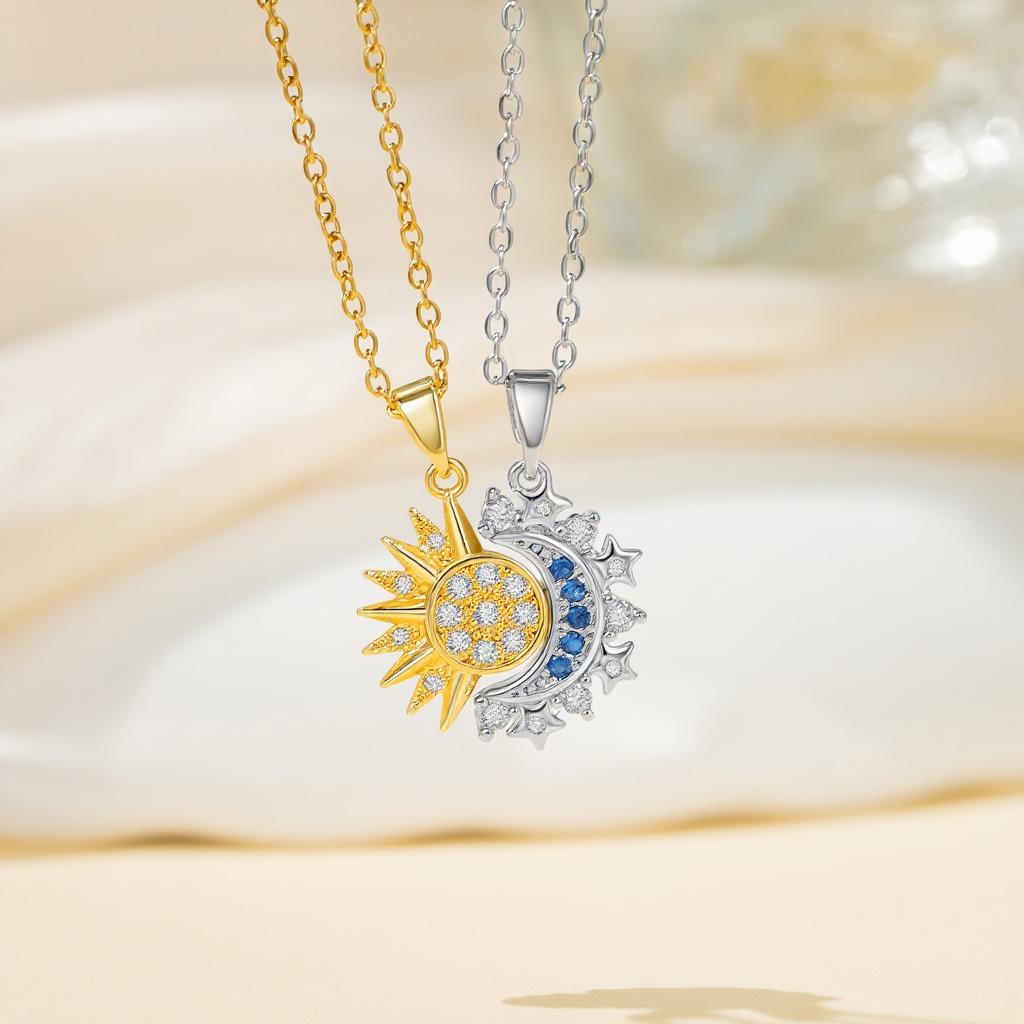 Sun and Moon Magnetic Pendant Necklace for Women, Nickel-Free Copper, Lightweight & Comfortable, Elegant Jewelry Gift for Party, Love & Back to School