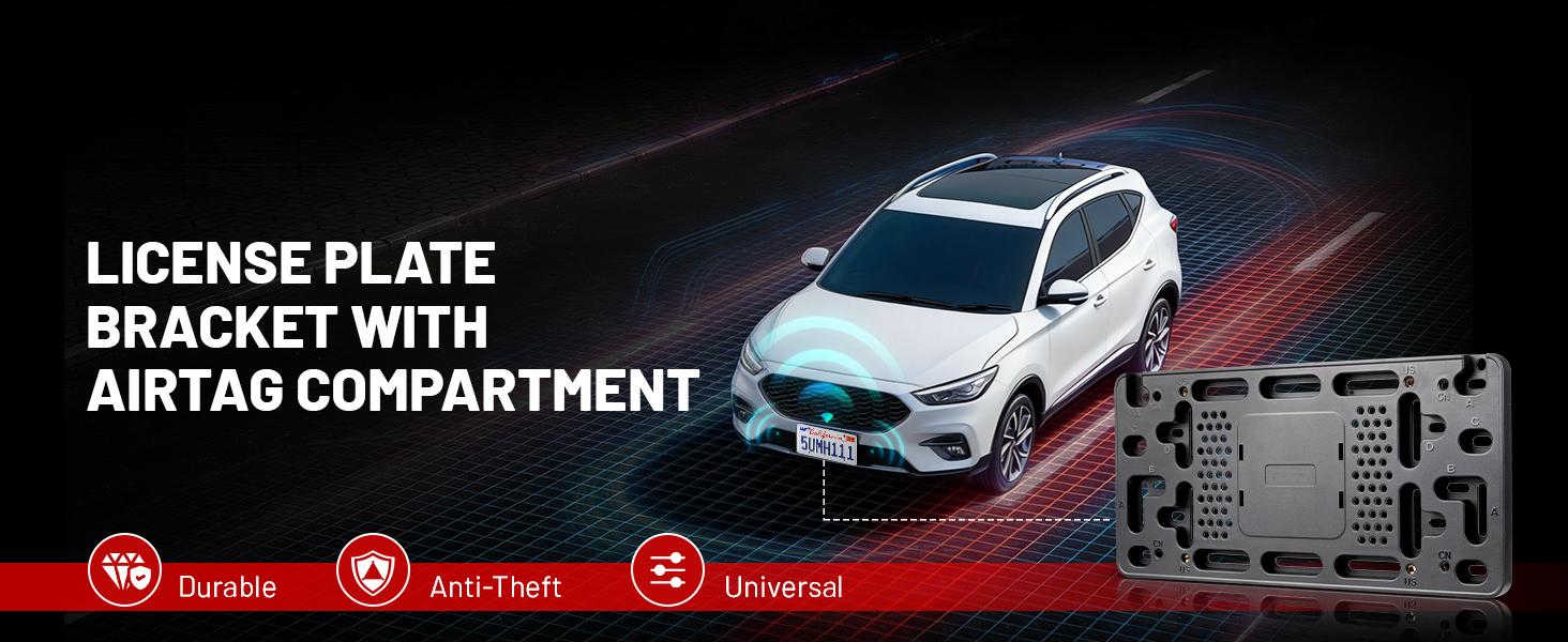 Stealth License Plate Frame with Hidden AirTag Holder, Anti-Theft GPS Tracker Compartment for Front & Rear Plates, Universal Fit for Car Truck SUV, Secure Screws & Durable ABS Plastic (Matte Black)