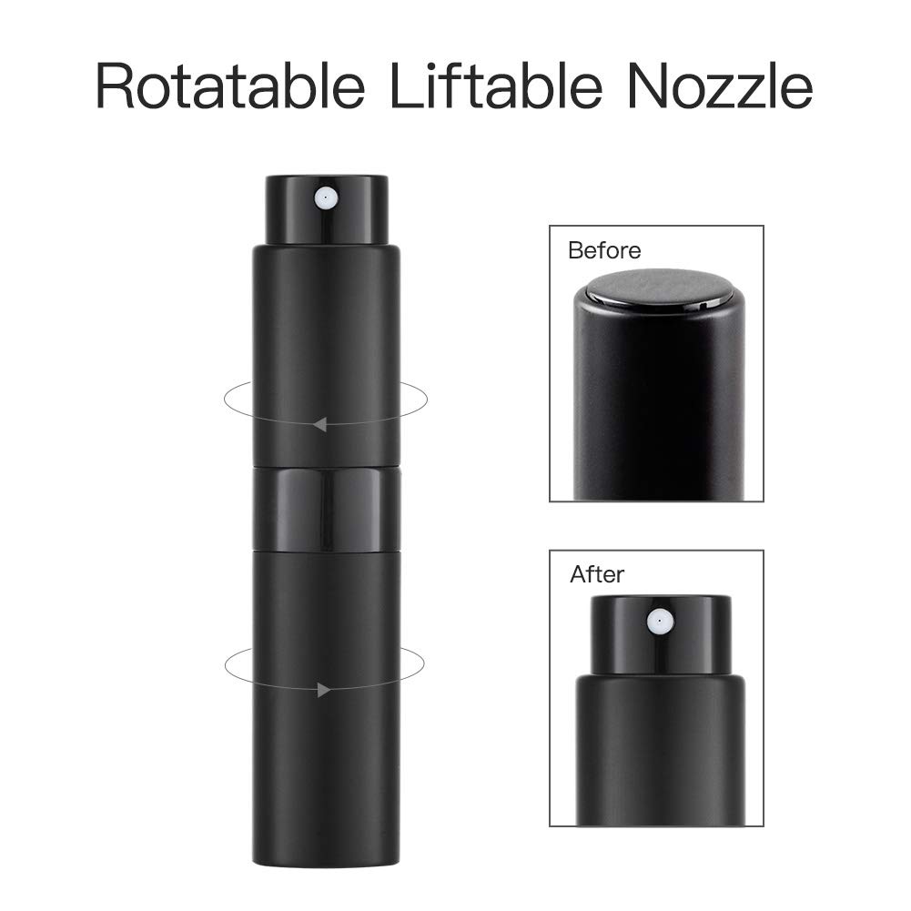 8ML Atomizer Perfume Spray Bottle for Travel, Empty Refillable Cologne Dispenser, Portable Sprayer (Matte Black)