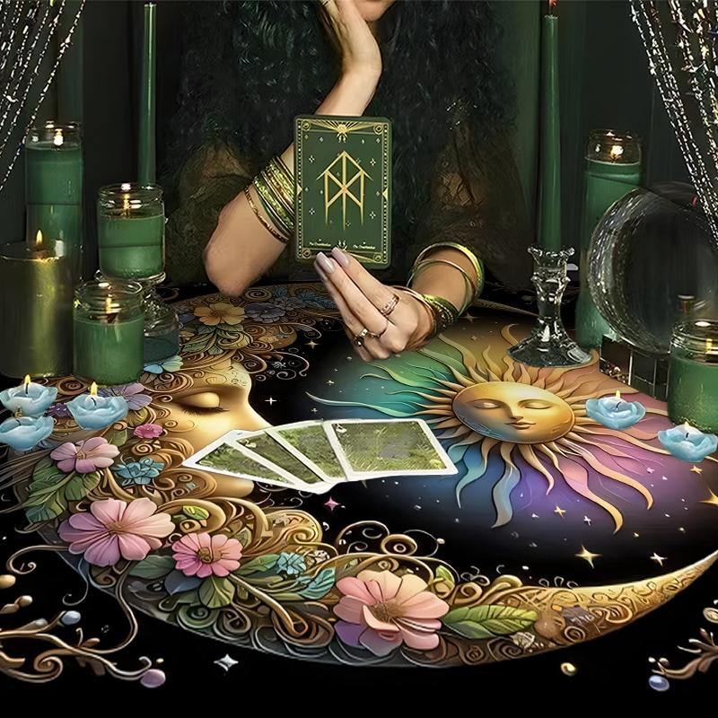 Mandala Sun & Moon Pattern Tarot Tablecloth, Tarot Card Witchcraft Astrology Divination Board Tablecloth, Gift Packaging Supplies for Party Decor, Halloween