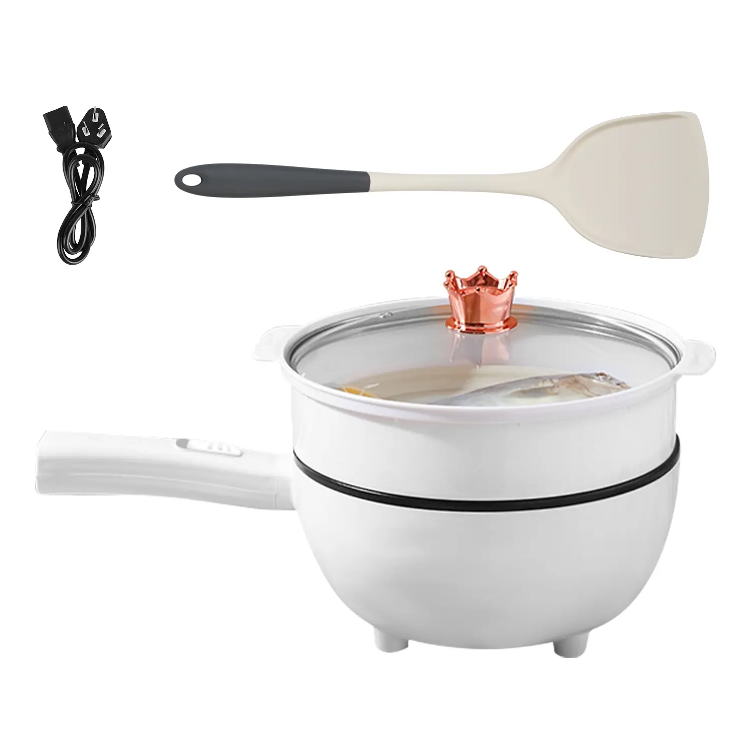 Camping Electric Hot Pot - Non-Stick Stainless Steel Pan, 3L/0.8Gal Capacity, 1000W-110V Dual Power Control, Portable Rapid Noodles Cooker with Long Handle, Steamer, Spatula, Overheat Dry-Boil Protection for Hiking/Light Outdoor Camp Kitchen, Sports & Out