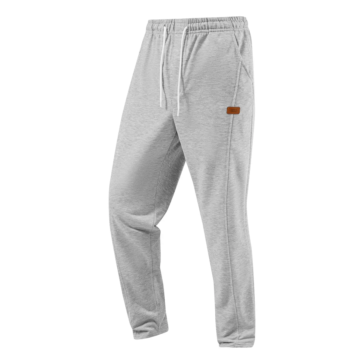 Men's Polyester Slim-Fit Jogger Sweatpants, Elastic Drawstring Waist, Ankle Cuffs, Side Pockets, Small Leather Label Patch, Breathable Lightweight Male Streetwear Pants for Gym, Travel, Daily Autumn Winter Machine-Washable Bottoms