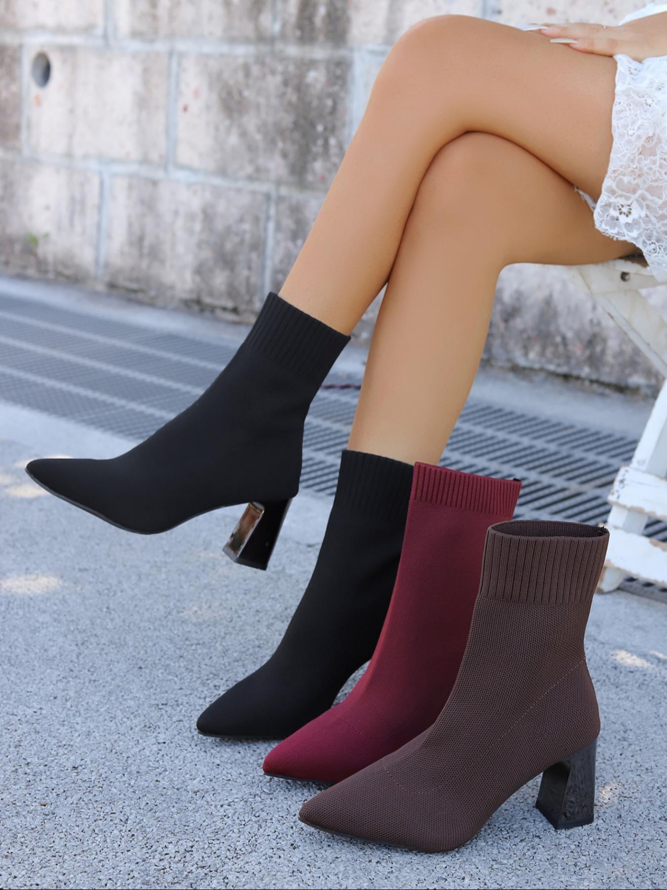 Women's New Thick Heel Socks Boots Pointed Toe High Heel Stretch Knit Single Boots Slim Leg Trendy Versatile Fashion Women's Boots are suitable for daily various evening banquet party outfits, elegant women's high heels, as the best choice for gifts