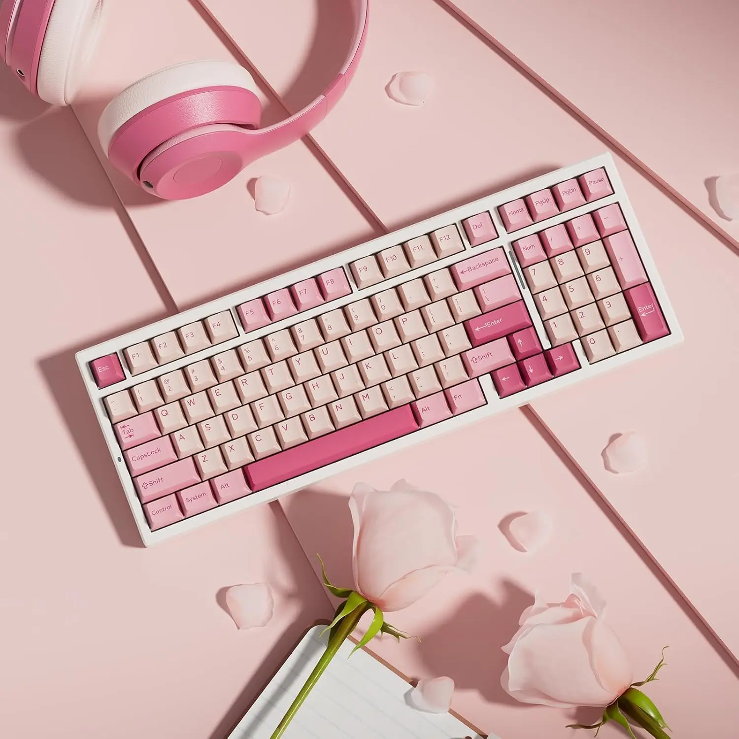 Gasket Creamy Mechanical Gaming Keyboard  2.4G/ 5.0/Wired USB-C 98-Key with Numpad RGB Backlit Hot Swappable NKRO Rechargeable PBT Keycaps Programmable for Win/, Peach