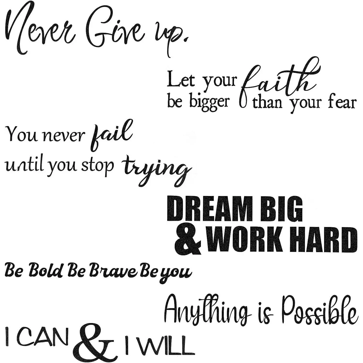 5 Sheets Vinyl Wall Decals Inspirational Quotes Decals Peel and Stick Motivational Saying Wall Stickers for Mirror Affirmation Positive Decor for Mirror Bedroom School Class(Never Give up)