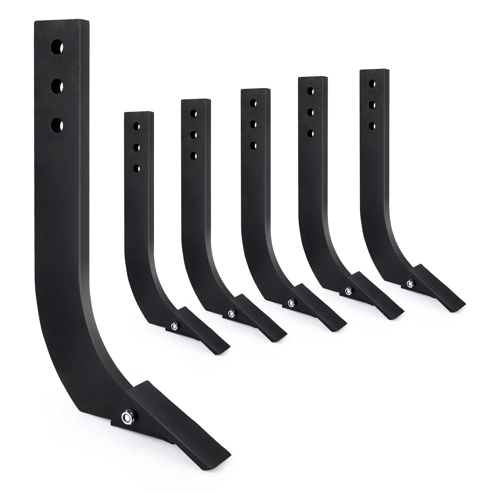 6 Pack Adjustable Shanks Assembly with Removable Tapered Teeth and Pins for Box Blade, 16 in Ripper, 3 Holes Box Scraper, and Scarifier - Replacement for Digging and Plowing