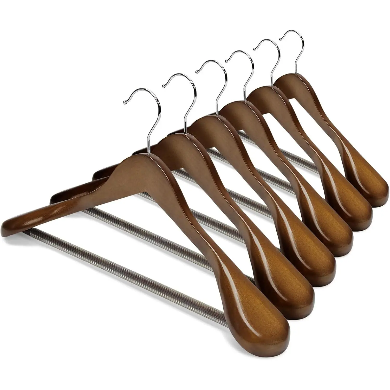 Wide Shoulder Vintage Wooden Clothes HangersSmooth Wide Shoulder Wooden Hanger with Non Slip Pant Holder, Wide Hangers for Suits, Coats, Jackets, Heavy Wide Clothes Hanger 5/10 Pack