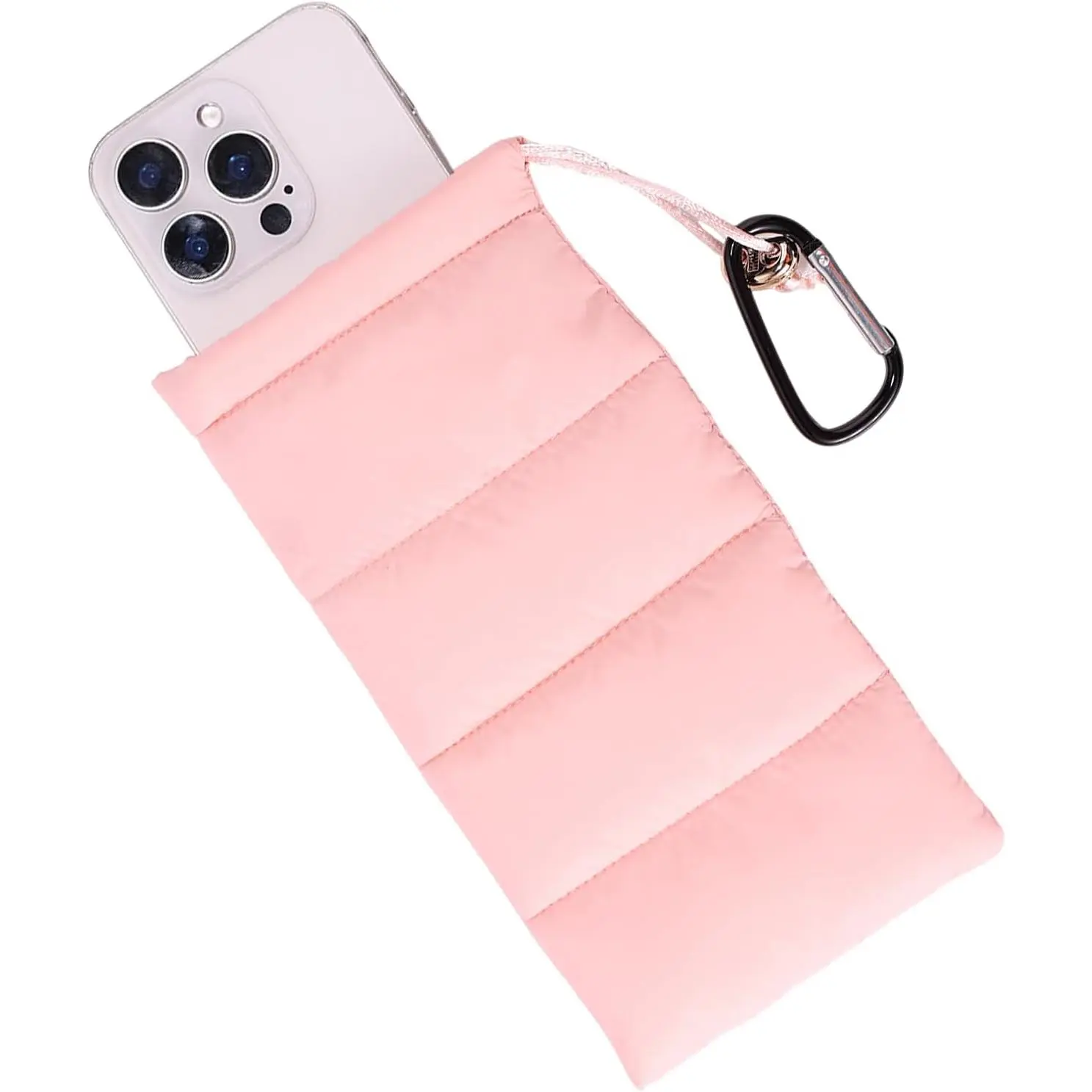 Thermal Phone Case with Carabiner, Universal Cellphone Pouch to Prevent Freezing and Overheating, Insulated Warm Phone Cover Bags Extend Battery Life for Outdoor Sports Lovers Gifts (Pink)
