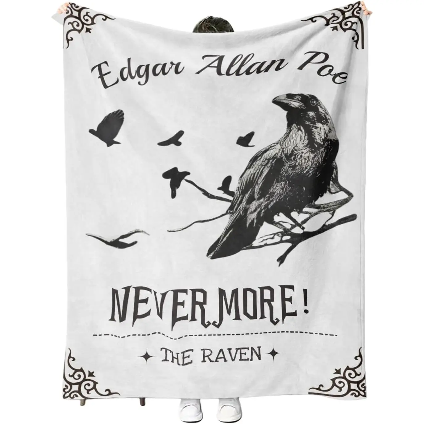 Edgar Allan Poe & Raven Flannel Throw Blanket, Gothic Blankets Fuzzy Gifts for Sofa Couch Bedroom (40" x 50", The Raven)
