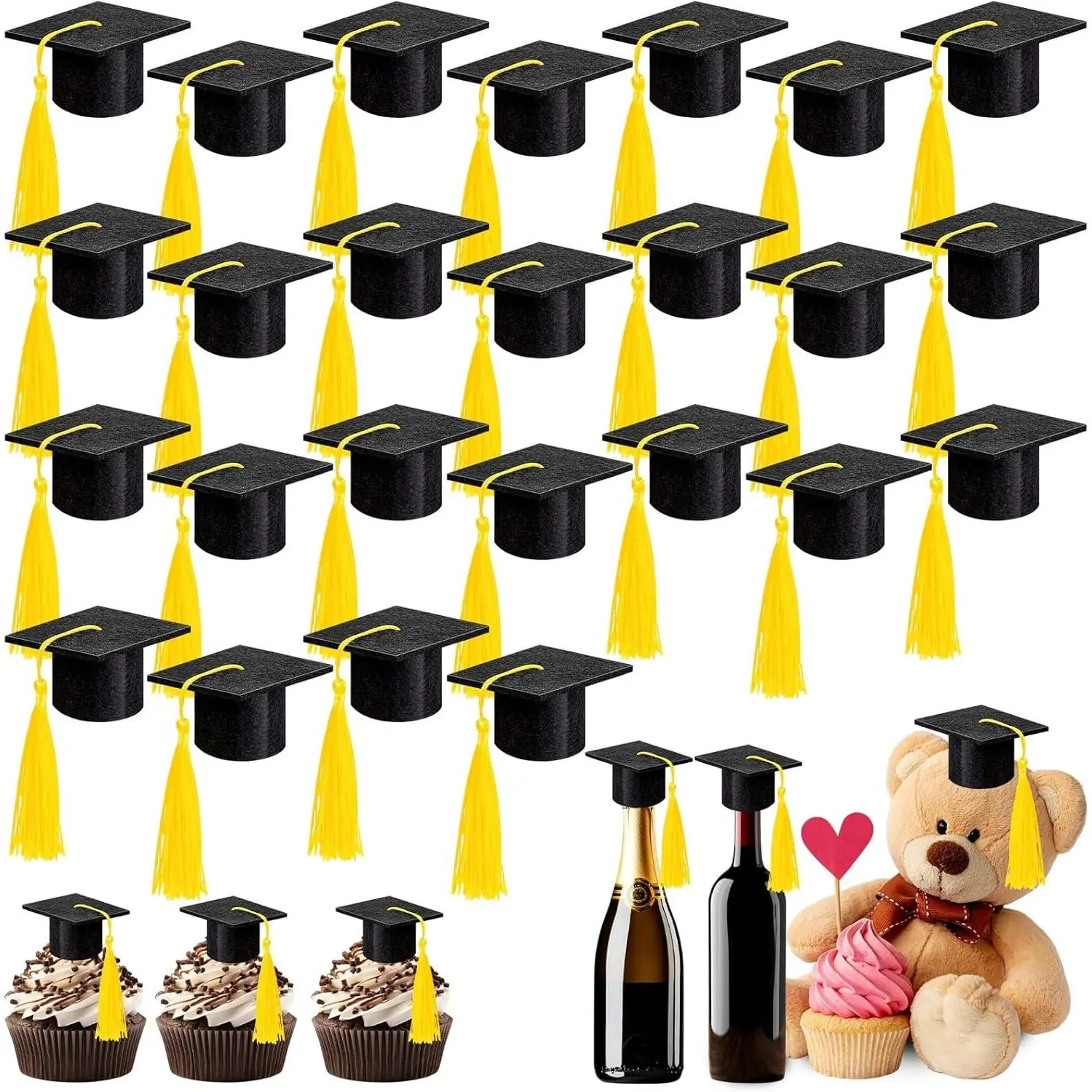 25 Pcs Mini Graduation Caps with Tassel Graduation Cap Wine Bottle Toppers