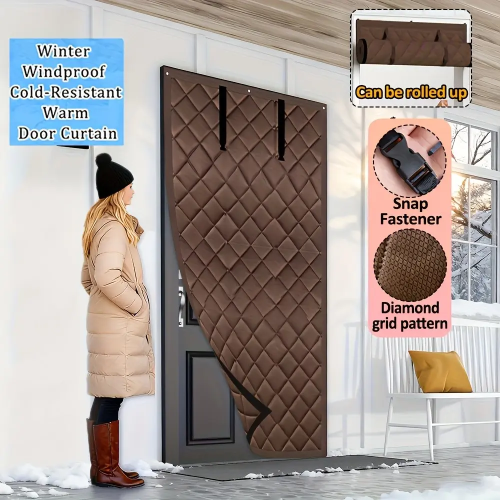 Magnetic Winter Door Curtain, Oxford Diamond Quilted Insulated Door Cover, Windproof Cold Weather Door Screen, Pet Friendly Warm Curtain