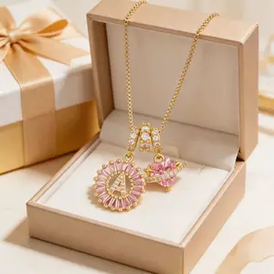 Pink Planet Love Letter Necklace, 26 letters, customized collarbone chain with a girlish style and light luxury, suitable for daily gift giving