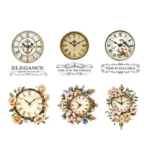 RW-3pcs Vintage Floral Clock Pattern Decal Sticker, Waterproof Durable Cuttable Stickers, Ideal for Furniture and Luggage box Decoration