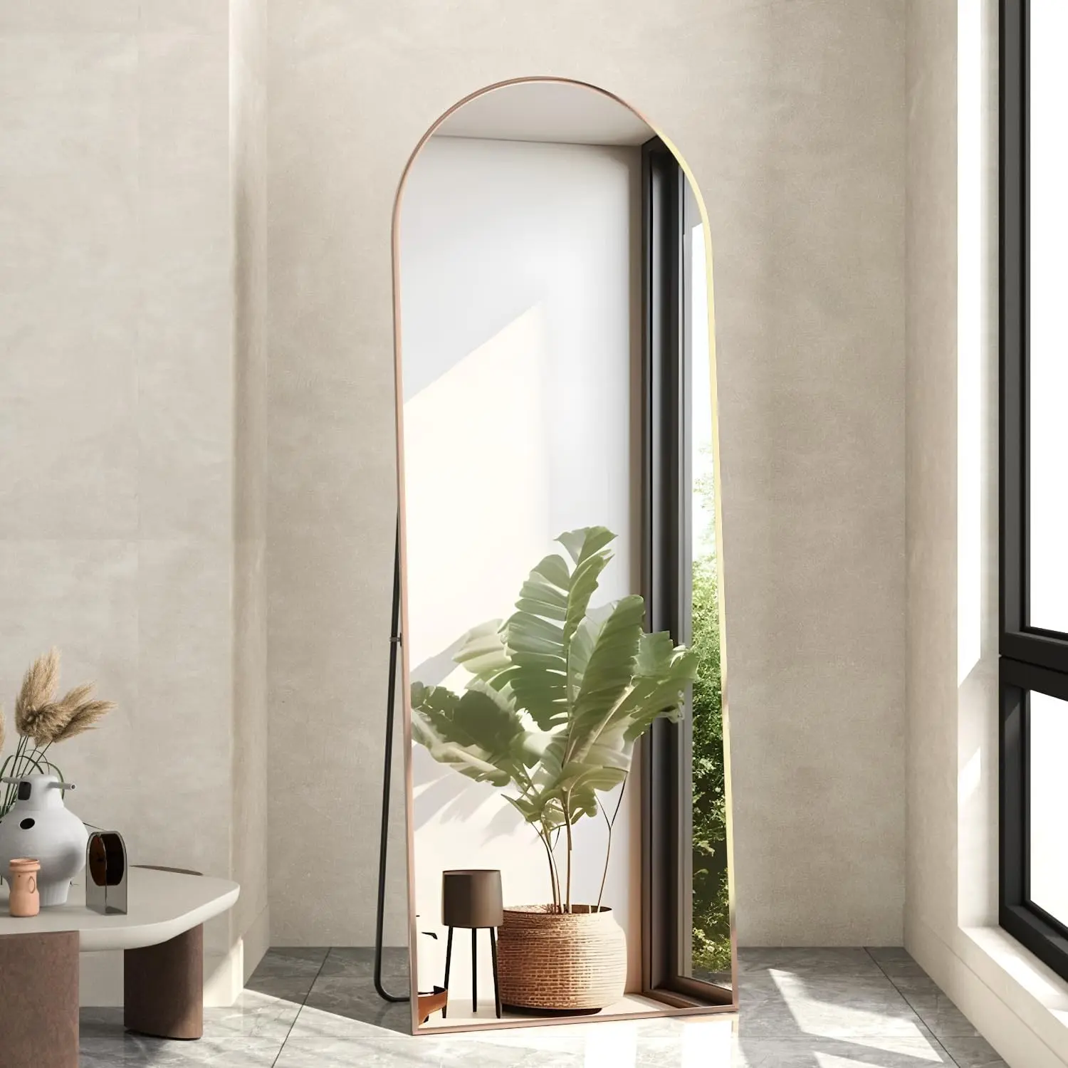 Full Length Mirror, 56"x16" Arch Floor Mirror with Stand, Gold Arched Full Body Standing or Leaning Mirror for Bedroom, Living Room
